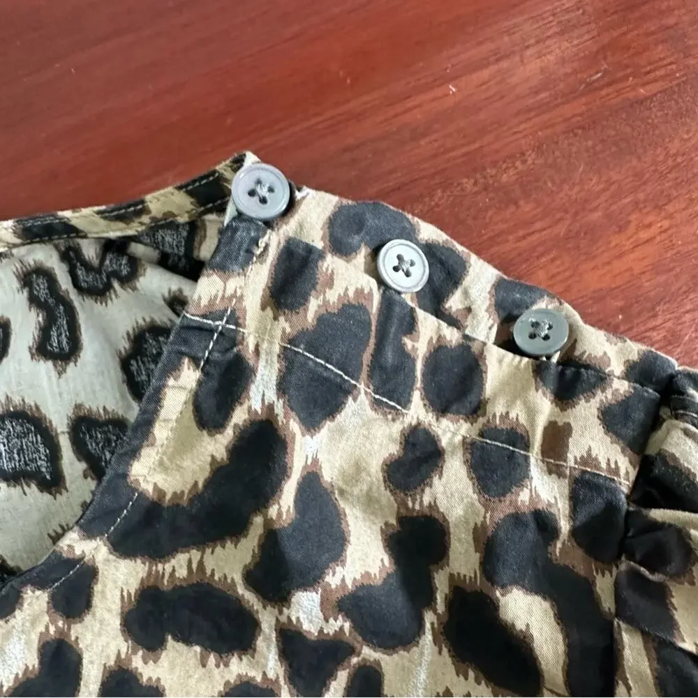 J crew Leopard Animal Print Ruffle Sleeve Top Shirt AS011 Extra Small XS Cotton